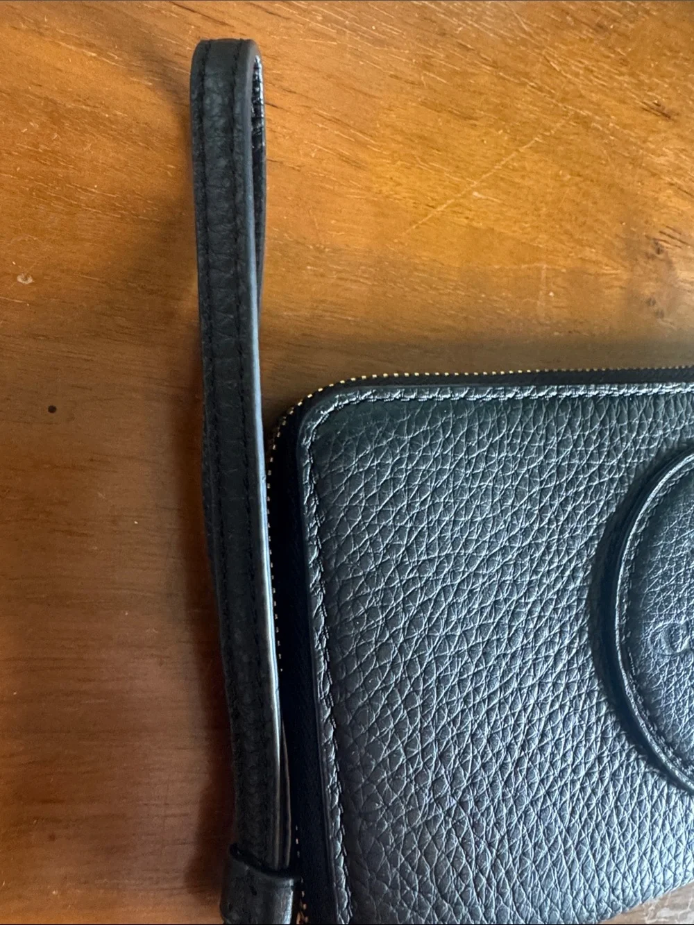 Coach Black Pebbled Leather Zip Wristlet